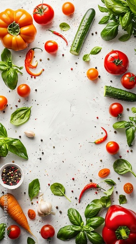 Various Vegetables And Healthy Food In Circle On White Background