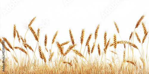 A golden wheat field border isolated on white background