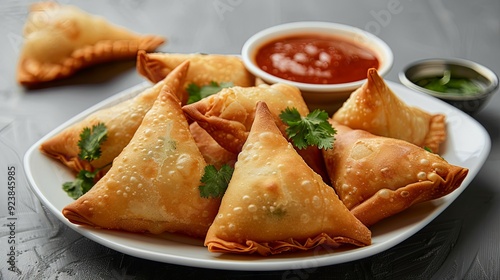 Vegetarian samsa or samosas.Indian special traditional street food punjabi samosa photo
