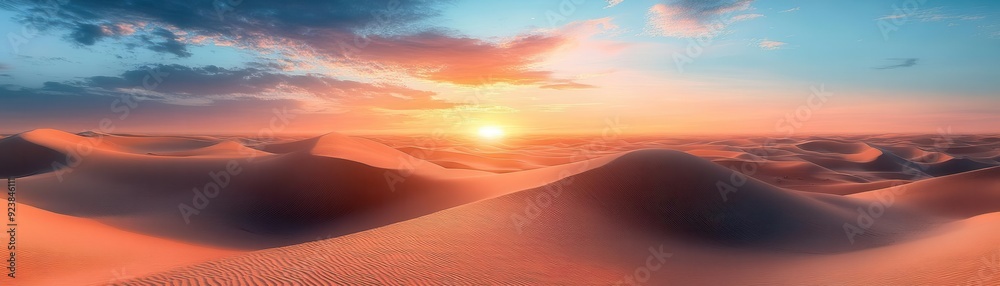 Majestic desert landscape with sand dunes and a dramatic sunset Majestic desert landscape with sand dunes and a dramatic sunset