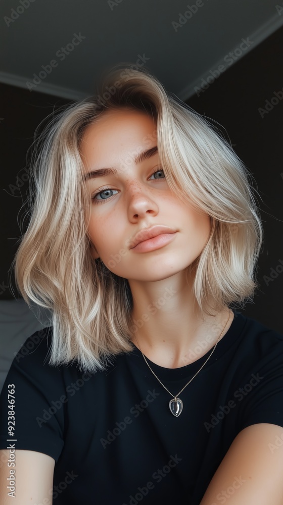 Close-up portrait of a young blonde woman with minimal makeup, showcasing natural beauty and a soft expression. Close-up portrait of a young blonde woman with minimal makeup, showcasing natural beauty and a soft expression.