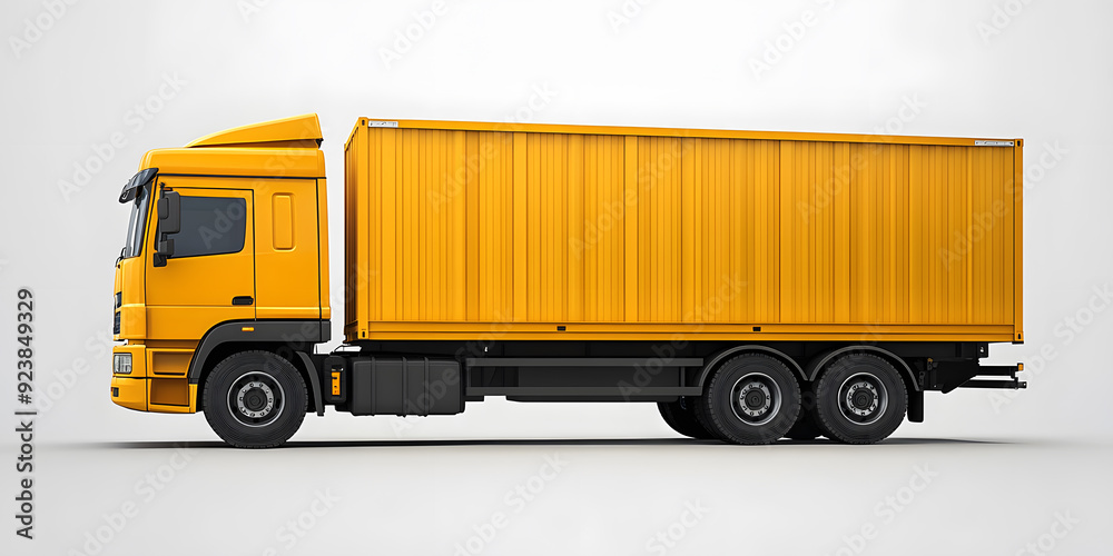Side view yellow container truck on a white background Side view yellow container truck on a white background