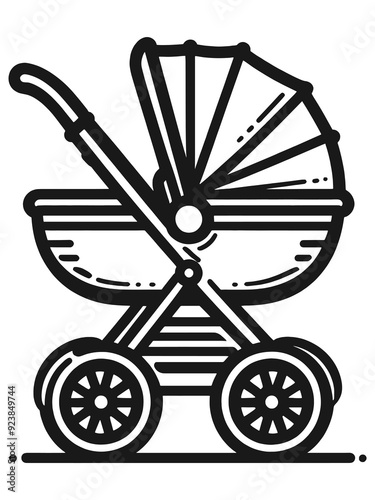 Simple Black and White Baby Stroller. Generative ai raster illustration.