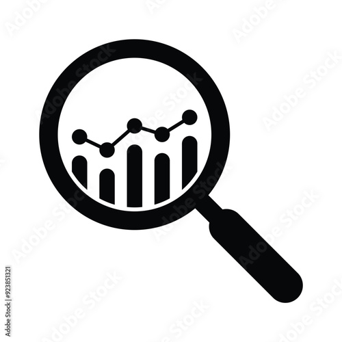 Business data graph bar analysis by magnifying glass icon