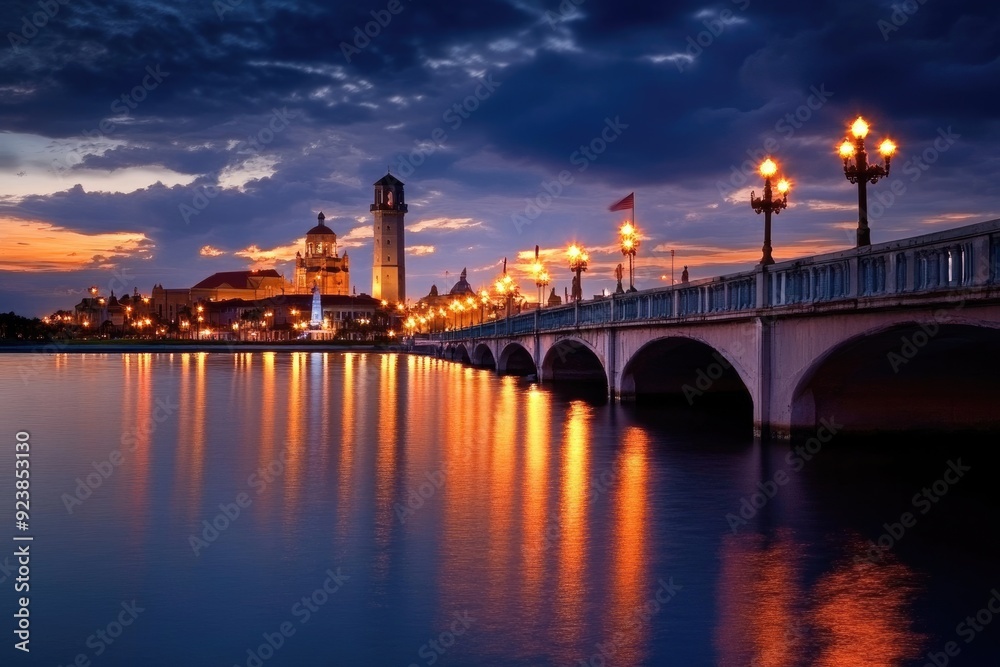 St Augustine Night. City Skyline View at Bridge of Lions in Saint Augustine, Florida, USA St Augustine Night. City Skyline View at Bridge of Lions in Saint Augustine, Florida, USA