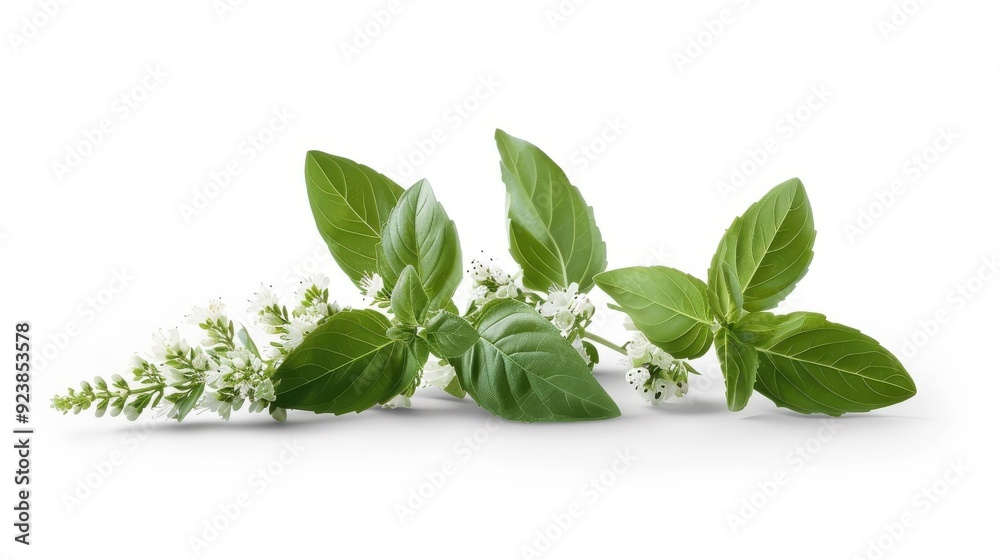 Detailed botanical illustration of holy basil plant and properties. Detailed botanical illustration of holy basil plant and properties.