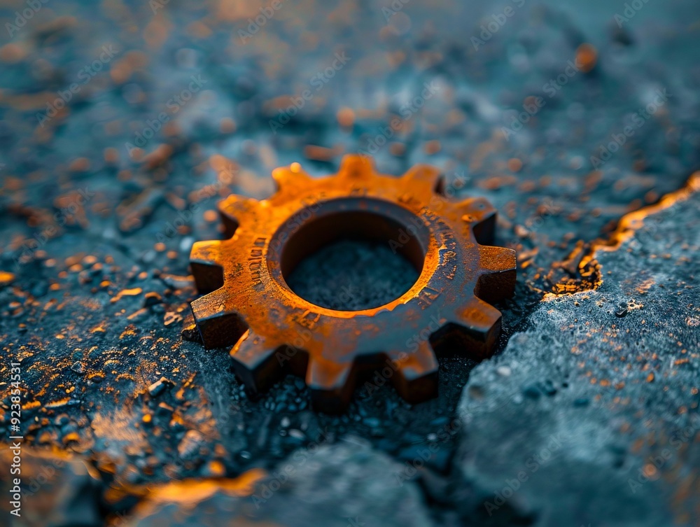A rusty gear sitting on top of a rock A rusty gear sitting on top of a rock