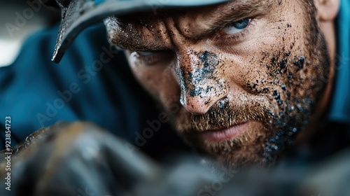 A mechanic is captured in action, utilizing a tool to perform maintenance or repair work on a vehicle, highlighting the hands-on skills and precision required in his profession.