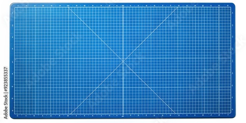 Blue self-healing cutting mat with grid pattern and measurement scale on a white background, ideal for DIY craft projects, graphic design, and precision cutting tasks.