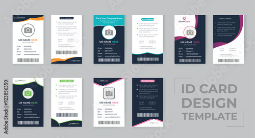 ID Card bundle Modern Vector Professional Creative id card template with clasp and lanyard. corporate lite blue and white color Modern colorful full editable. Employee ID. Simple realistic design.