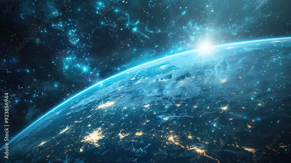 Obraz premium Earth from Space with Glowing Stars and Nebulas