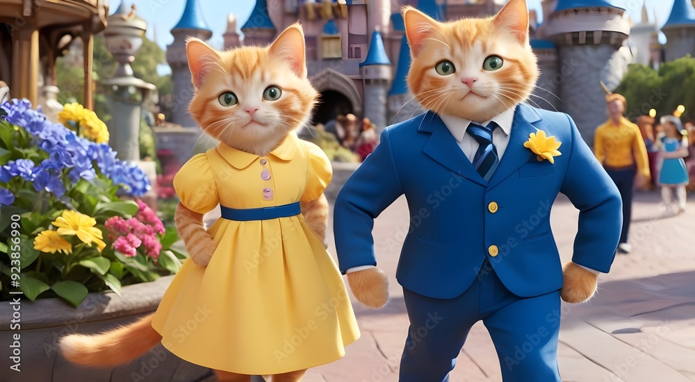 two cartoon cats enjoying the amusement park two cartoon cats enjoying the amusement park