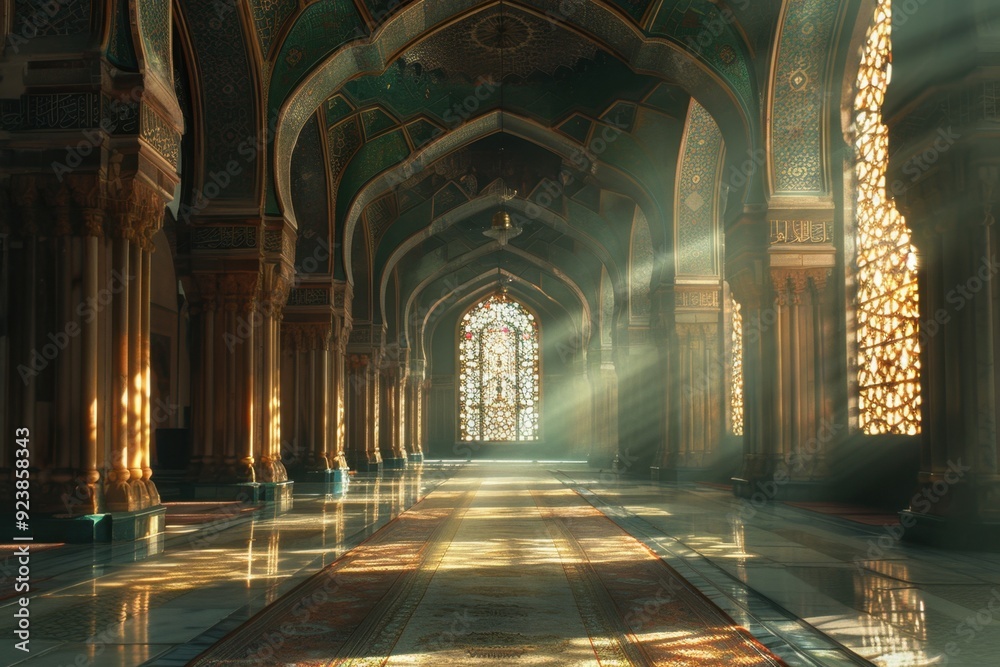 Sunbeams Illuminate the Interior of an Ornate Hallway Sunbeams Illuminate the Interior of an Ornate Hallway