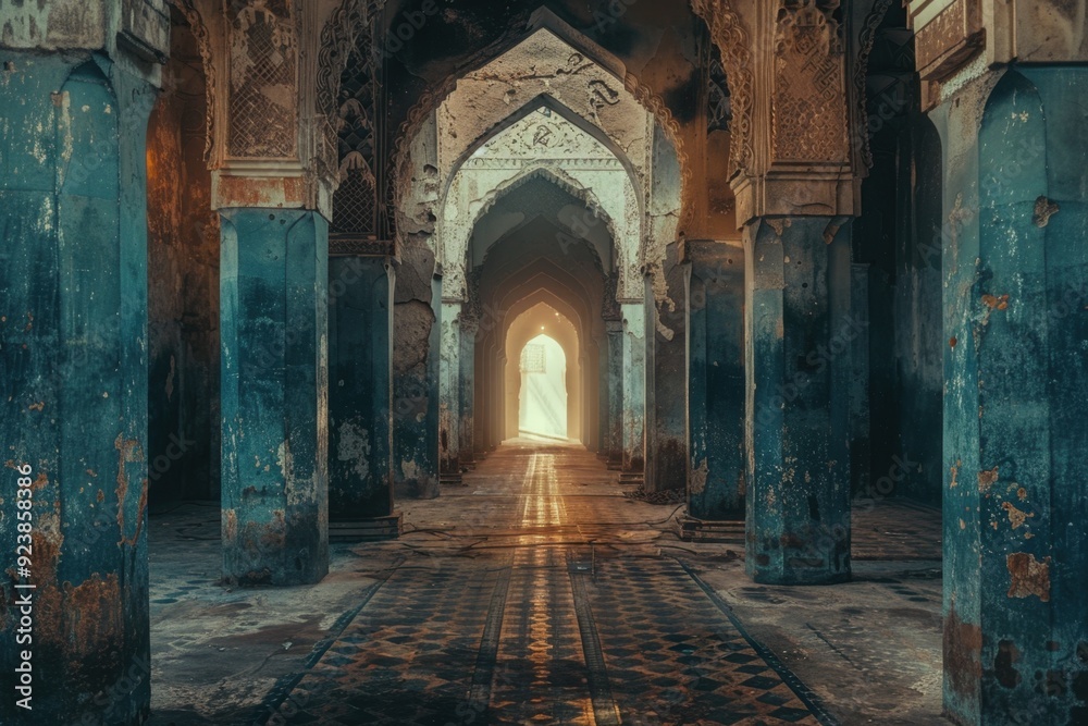 Fototapeta premium A Glimmer of Light Through the Ruins of an Ancient Hallway