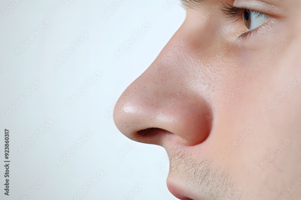 Man's nose close up side view isolated on white background Man's nose close up side view isolated on white background
