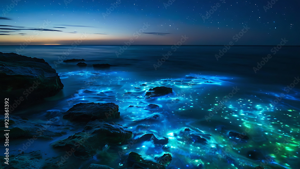 Bioluminescent algae in the ocean
