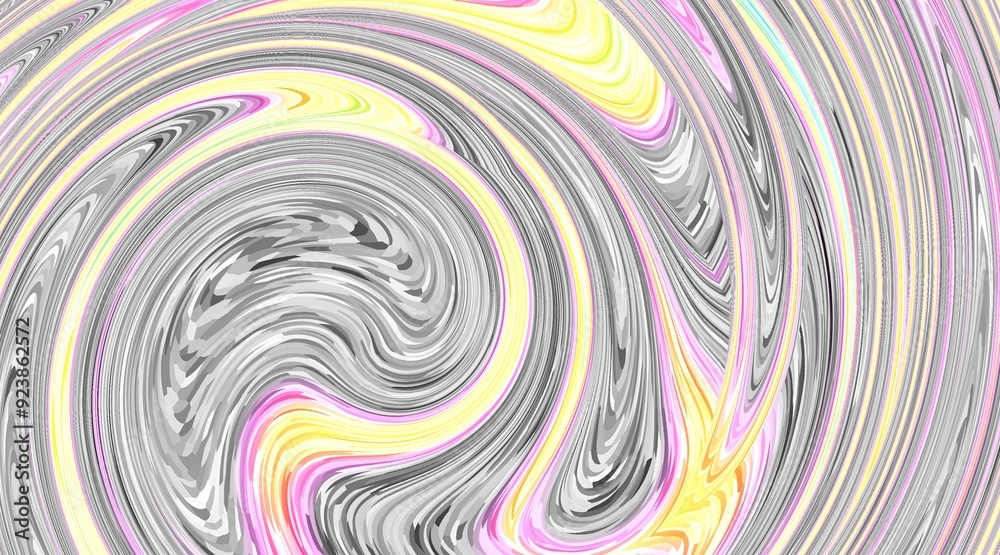 A swirl of colors and shapes with a gray and pink hue. The image is abstract and has a sense of movement