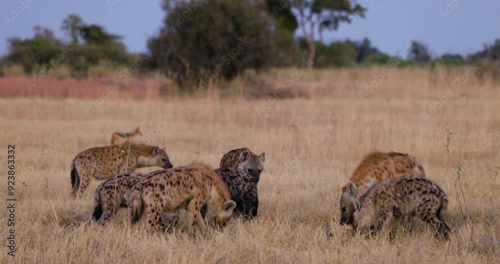 Close-up. Small group of Spotted Hyena feeding off an impala carcass Close-up. Small group of Spotted Hyena feeding off an impala carcass
