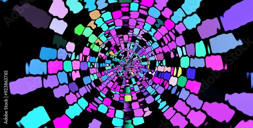 A colorful spiral with many different colored blocks. The blocks are all different sizes and colors. The spiral is very large and takes up most of the image