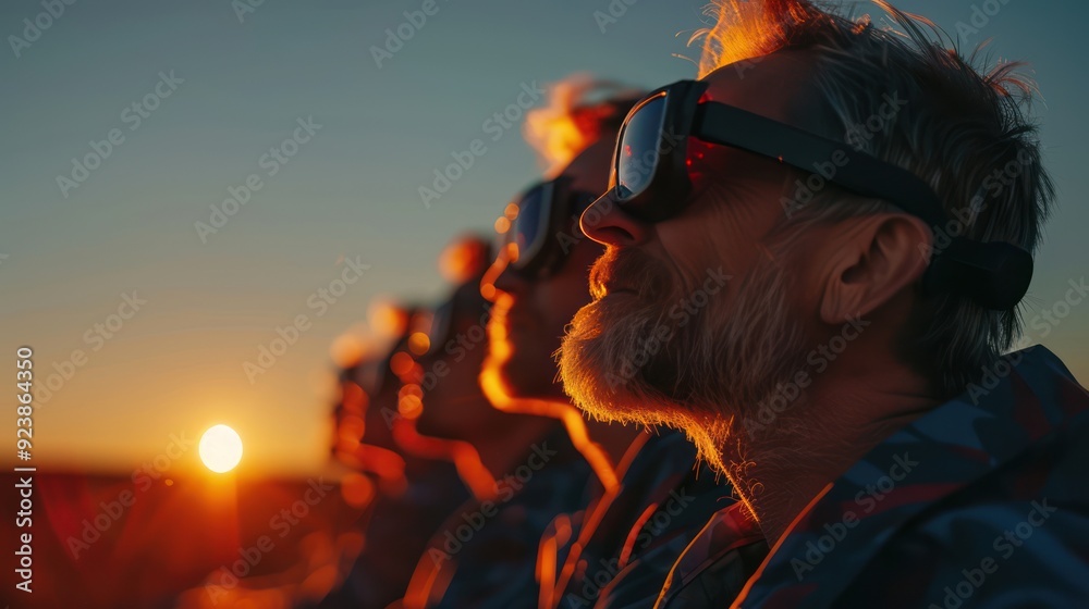 Observing the Solar Eclipse: A Group of People Wearing Protective Glasses Observing the Solar Eclipse: A Group of People Wearing Protective Glasses