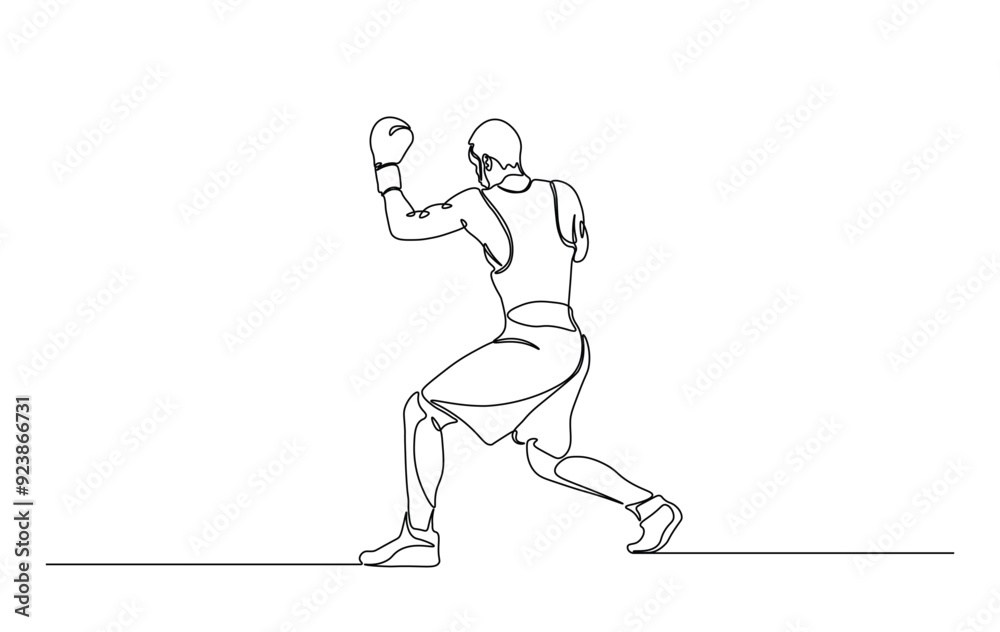 One continuous line drawing boxing player - men. A male athlete boxer single line illustration. One continuous line drawing boxing player - men. A male athlete boxer single line illustration.