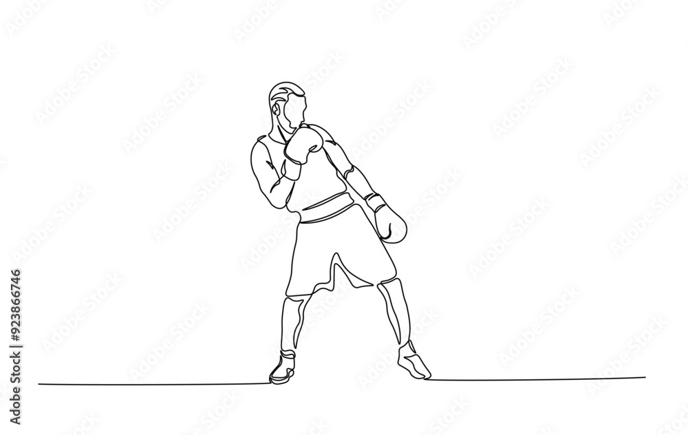 One continuous line drawing boxing player - men. A male athlete boxer single line illustration. One continuous line drawing boxing player - men. A male athlete boxer single line illustration.