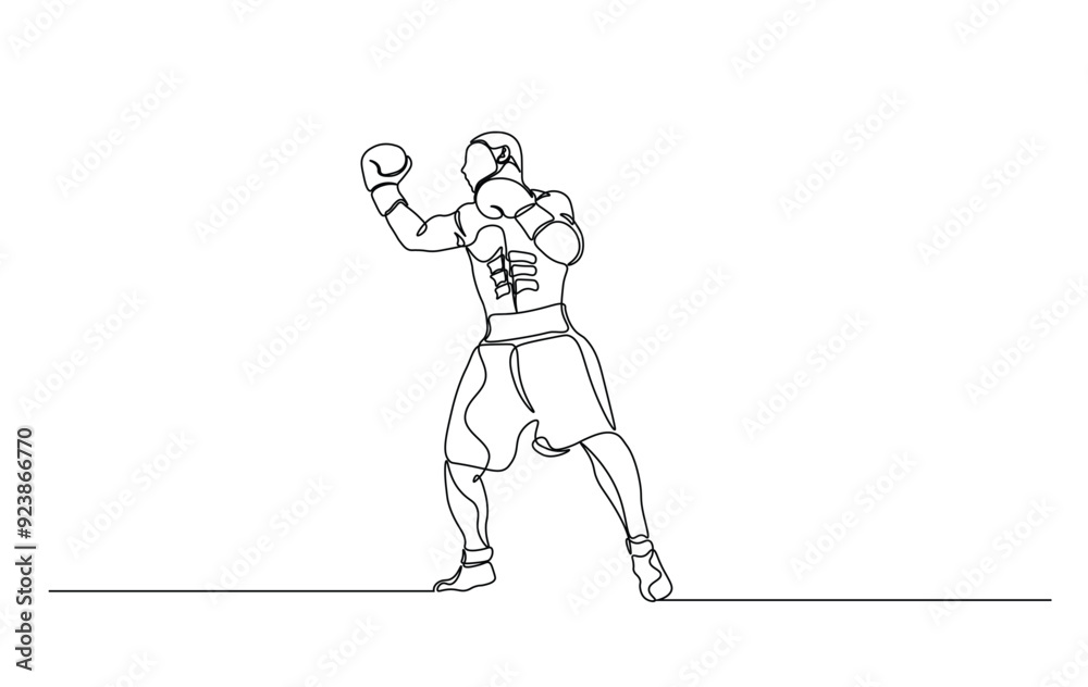 One continuous line drawing boxing player - men. A male athlete boxer single line illustration. One continuous line drawing boxing player - men. A male athlete boxer single line illustration.