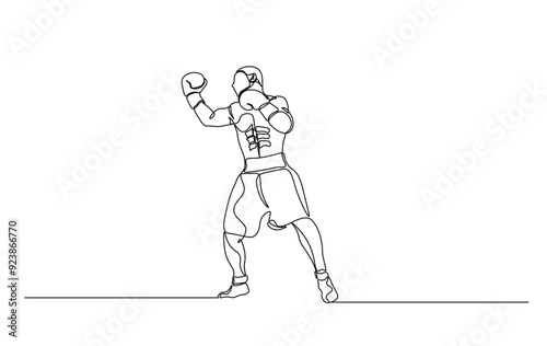 One continuous line drawing boxing player - men. A male athlete boxer single line illustration.