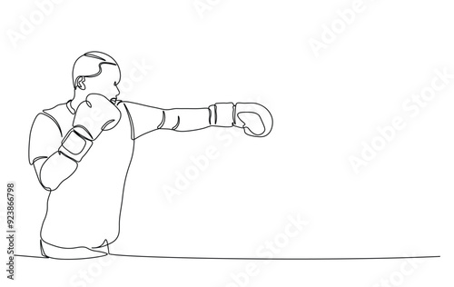 One continuous line drawing boxing player - men. A male athlete boxer single line illustration.