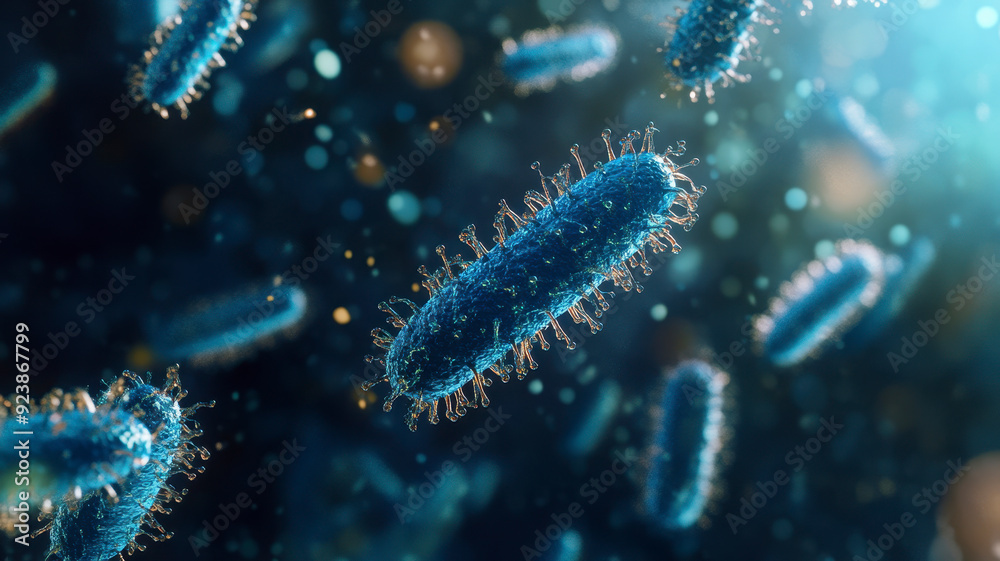 close up of 3d microscopic blue bacteria close up of 3d microscopic blue bacteria