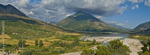 Vjosa river valley viewed from Tepelena photo