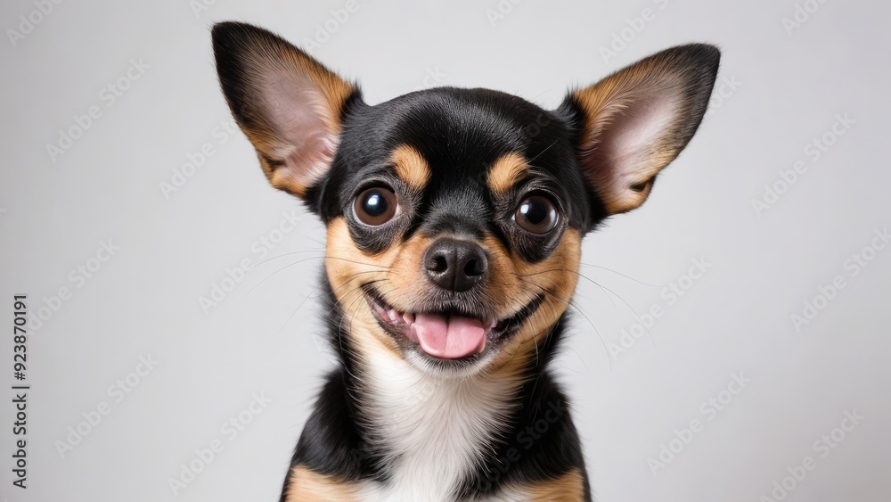 Portrait of Black and Tan Chihuahua dog on grey background Portrait of Black and Tan Chihuahua dog on grey background