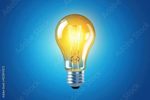 Glowing light bulb on blue background symbolizing idea innovation