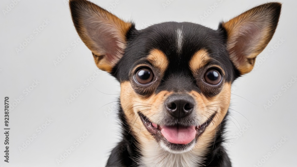 Portrait of Black and Tan Chihuahua dog on grey background Portrait of Black and Tan Chihuahua dog on grey background