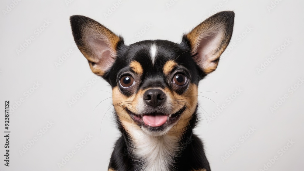 Portrait of Black and Tan Chihuahua dog on grey background Portrait of Black and Tan Chihuahua dog on grey background