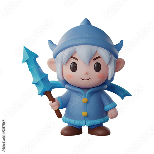 3D Chibi Jack Frost wearing a blue shirt and white hair has a transparent background, which is convenient to use.