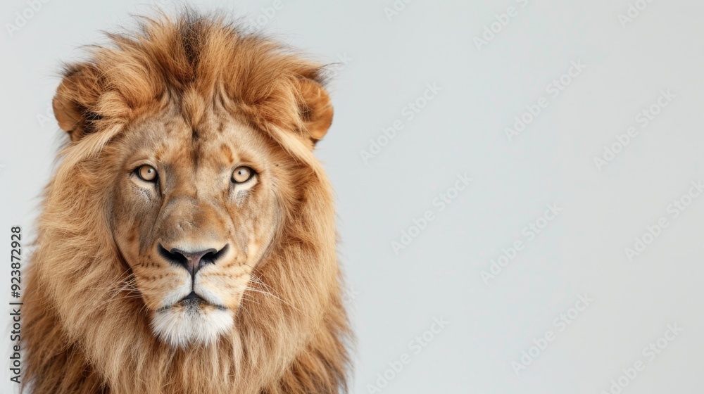 Majestic Elder Lion, a closeup portrayal of an aged lion showcasing its regal mane and expressive features against a minimalist white backdrop, emphasizing its wisdom and strength. Majestic Elder Lion, a closeup portrayal of an aged lion showcasing its regal mane and expressive features against a minimalist white backdrop, emphasizing its wisdom and strength.