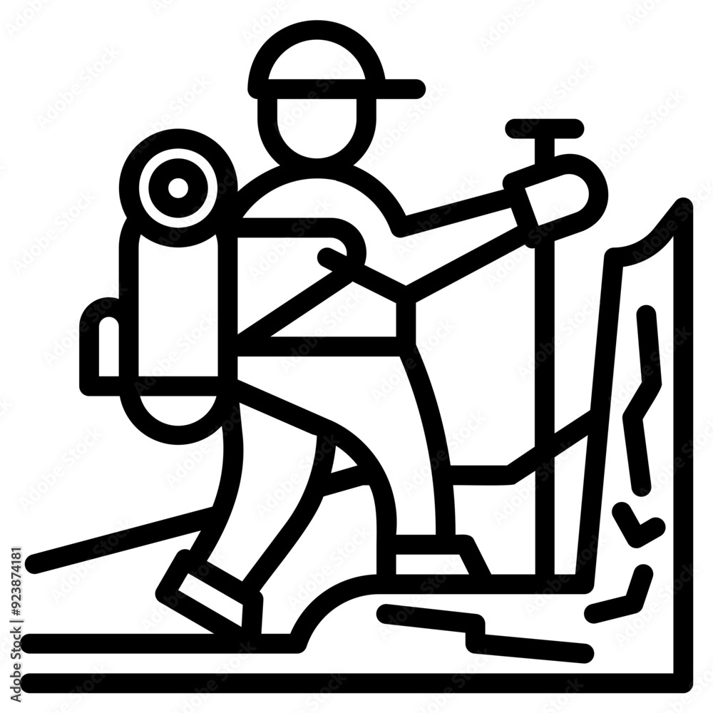 hiking. vector single icon with a dashed line style. suitable for any purpose. for example: website design, mobile app design, logo, etc. hiking. vector single icon with a dashed line style. suitable for any purpose. for example: website design, mobile app design, logo, etc.