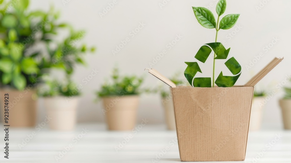 Fototapeta premium A plant is growing out of a cardboard box