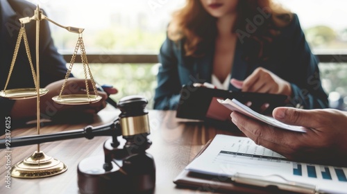 business people and lawyers discussing contract papers sitting at the table Concepts of law