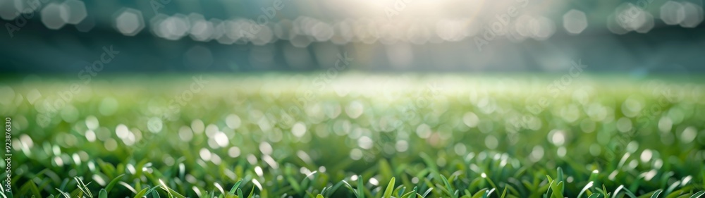Obraz premium American football stadium with vibrant green field, prepared for an exciting game, minimalist design highlighting open space and clean lines, inviting atmosphere for fans.