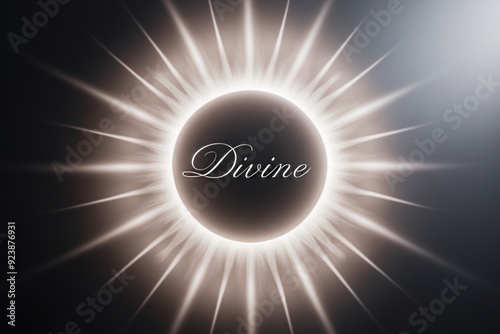 Divine light radiates from a central orb with elegant typography in a dark background, creating a mystical atmosphere