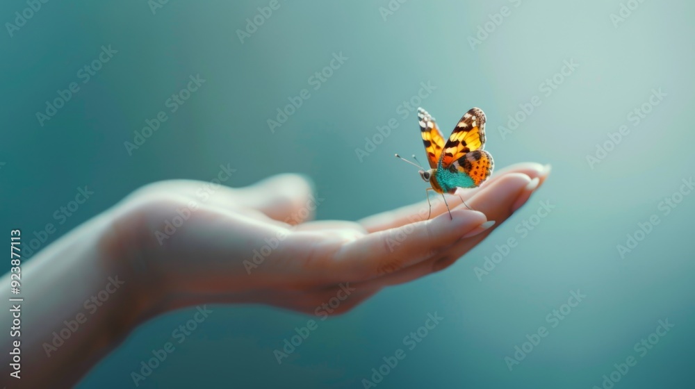 Fractured Hand Embracing Hopeful Butterfly, a surreal artwork blending nature and imagination, symbolizing healing and spirituality in a minimalist setting. Fractured Hand Embracing Hopeful Butterfly, a surreal artwork blending nature and imagination, symbolizing healing and spirituality in a minimalist setting.