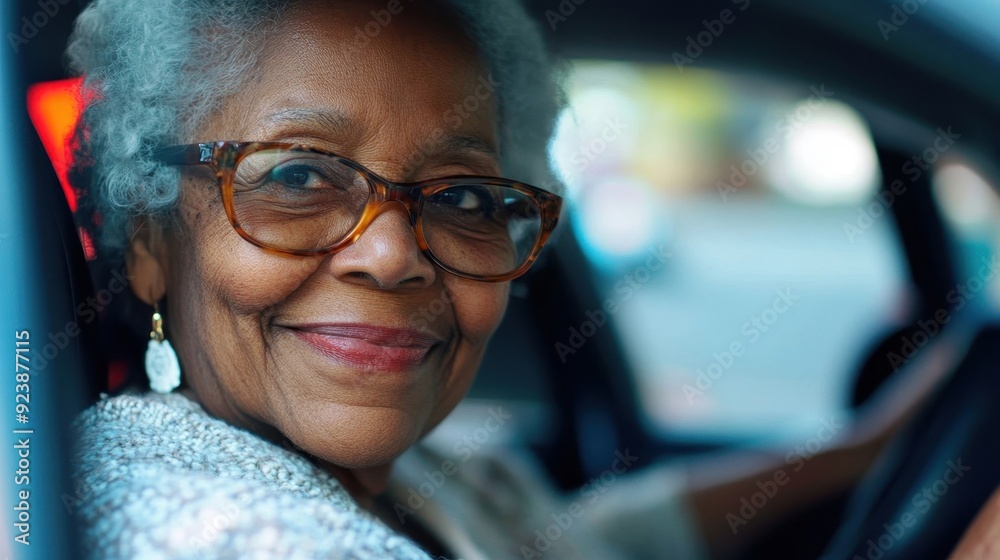 happy african american elderly woman driving her car. A 70-year-old woman travels in her car happy african american elderly woman driving her car. A 70-year-old woman travels in her car