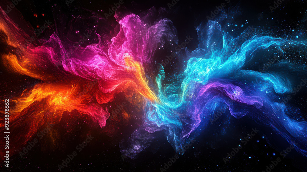 A colorful, swirling galaxy of stars and nebulae. The colors are vibrant and the shapes are fluid, creating a sense of movement and energy. The image evokes a feeling of wonder and awe at the vastness A colorful, swirling galaxy of stars and nebulae. The colors are vibrant and the shapes are fluid, creating a sense of movement and energy. The image evokes a feeling of wonder and awe at the vastness