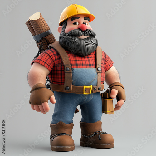 cartoon 3D of a lumberjack isolated on grey photo