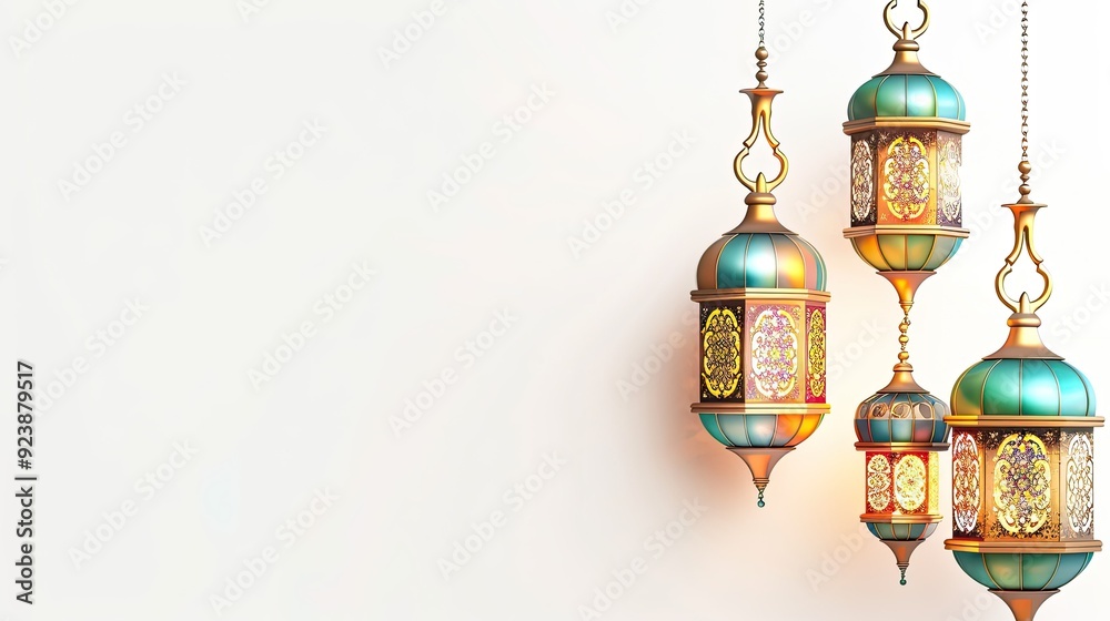Ornate Lanterns Hanging against a White Background Ornate Lanterns Hanging against a White Background