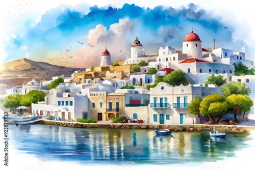 Wallpaper Mural Oil painting on canvas. Santorini painting. Modern impressionism.
 Torontodigital.ca