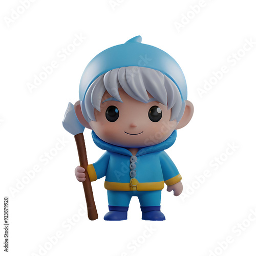 3D Chibi Jack Frost wearing a blue shirt and white hair has a transparent background, which is convenient to use.