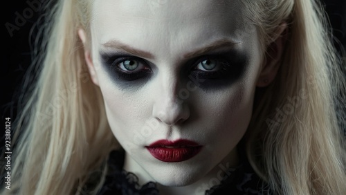 Unique Portrait of a Gothic Character With Dramatic Makeup in a Dimly Lit Setting